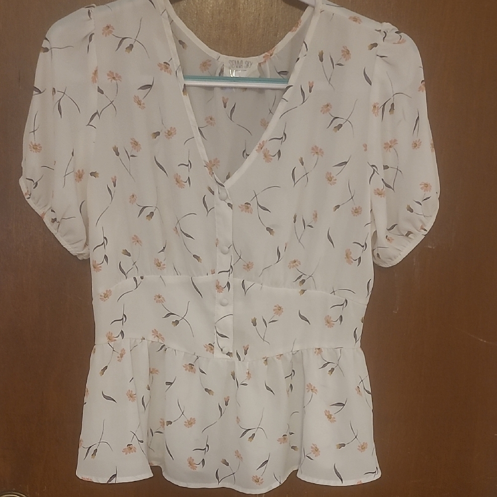 Sienna Sky Cream Floral V-Neck Blouse
